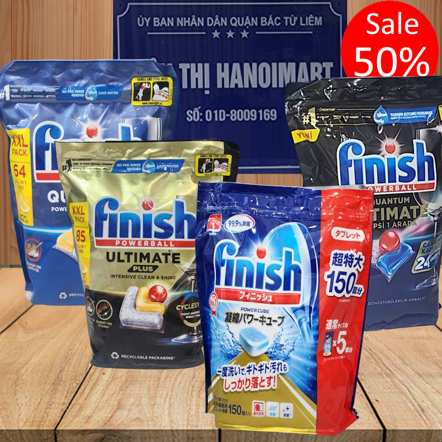 Viên rửa bát finish quantum ultimate plus All in 1 85 Viên EU, 150 100 viên Finish nhật chính hãng