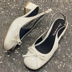 Giày giày búp bê nữ cao gót 3 phân kiểu dáng slingback chất xi bóng phối nơ thời trang-Min366XBNC