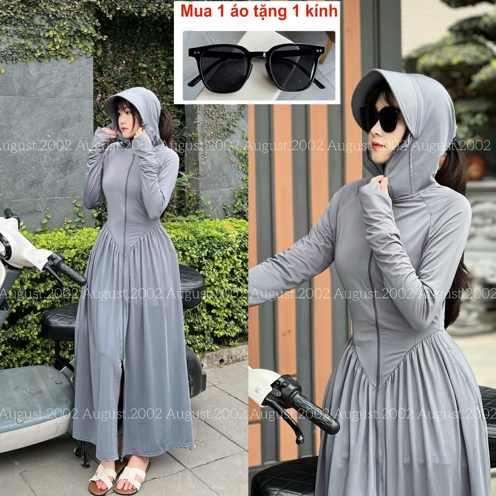 [ Áo 2 Lớp - Tặng Kính Râm ] Áo Váy Chống Nắng Toàn Thân Dành Cho Nữ Vải Hàn Lạnh Chống Tia UV