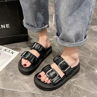 Sandal nữ tăng chiều cao quai nhún khóa kim loại , dép đế bệt êm chân đi học đi chơi mã 55