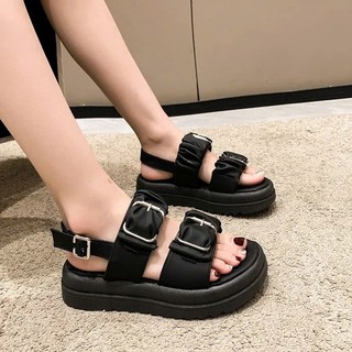 Sandal nữ tăng chiều cao quai nhún khóa kim loại , dép đế bệt êm chân đi học đi chơi mã 55
