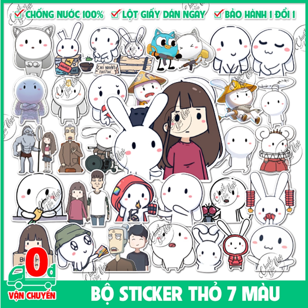 Combo 100 sticker THỎ BẢY MÀU hình dán meme dễ thương đồ chơi cho bé ...