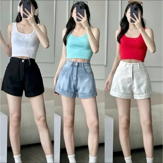 Quần sooc bò ống rộng phom chữ A lưng cao ôm eo tôn dáng đủ 3 màu
