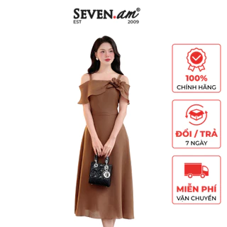 Đầm xoè 2 dây trễ vai phối hoa thời trang nữ Seven.AM H633582K