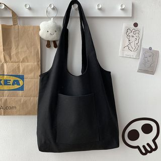 Túi tote túi vải canvas liền thân đeo vai thời trang có ngăn ngoài trơn đơn giản đựng vừa a4 - tuic196