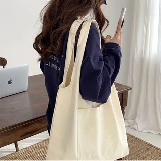 Túi tote túi vải canvas liền thân đeo vai thời trang có ngăn ngoài trơn đơn giản đựng vừa a4 - tuic196