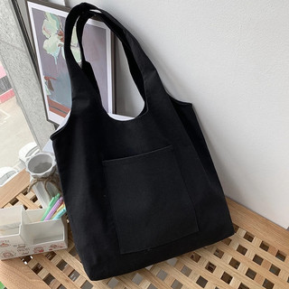 Túi tote túi vải canvas liền thân đeo vai thời trang có ngăn ngoài trơn đơn giản đựng vừa a4 - tuic196