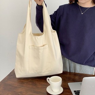 Túi tote túi vải canvas liền thân đeo vai thời trang có ngăn ngoài trơn đơn giản đựng vừa a4 - tuic196