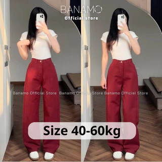Quần jean nữ ống suông BIGSIZE Banamo Fashion quần bò nữ cạp cao ống rộng basic trơn màu đỏ đô hottrend 9618