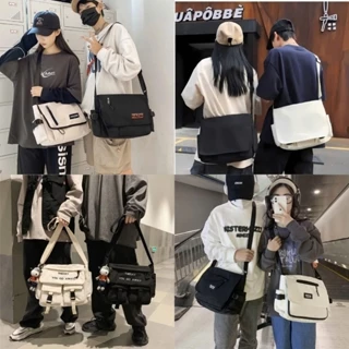 Túi vải đeo chéo đi học nam nữ phong cách Hàn Quốc ulzzang, cặp đeo chéo canvas đựng laptop sách vở