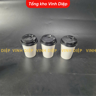.Túi 50 cốc giấy 9oz ~ 265ml dùng 1 lần có nắp đen, cốc trắng trơn hoặc có hình