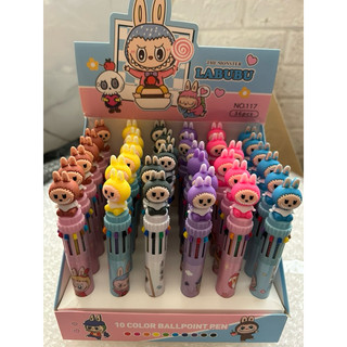 Bút bi bấm 10 màu Capybara, gấu dâu, labubu kuromi gấu trúc, bút bi bấm 10 màu tiện lợi