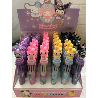 Bút bi bấm 10 màu Capybara, gấu dâu, labubu kuromi gấu trúc, bút bi bấm 10 màu tiện lợi
