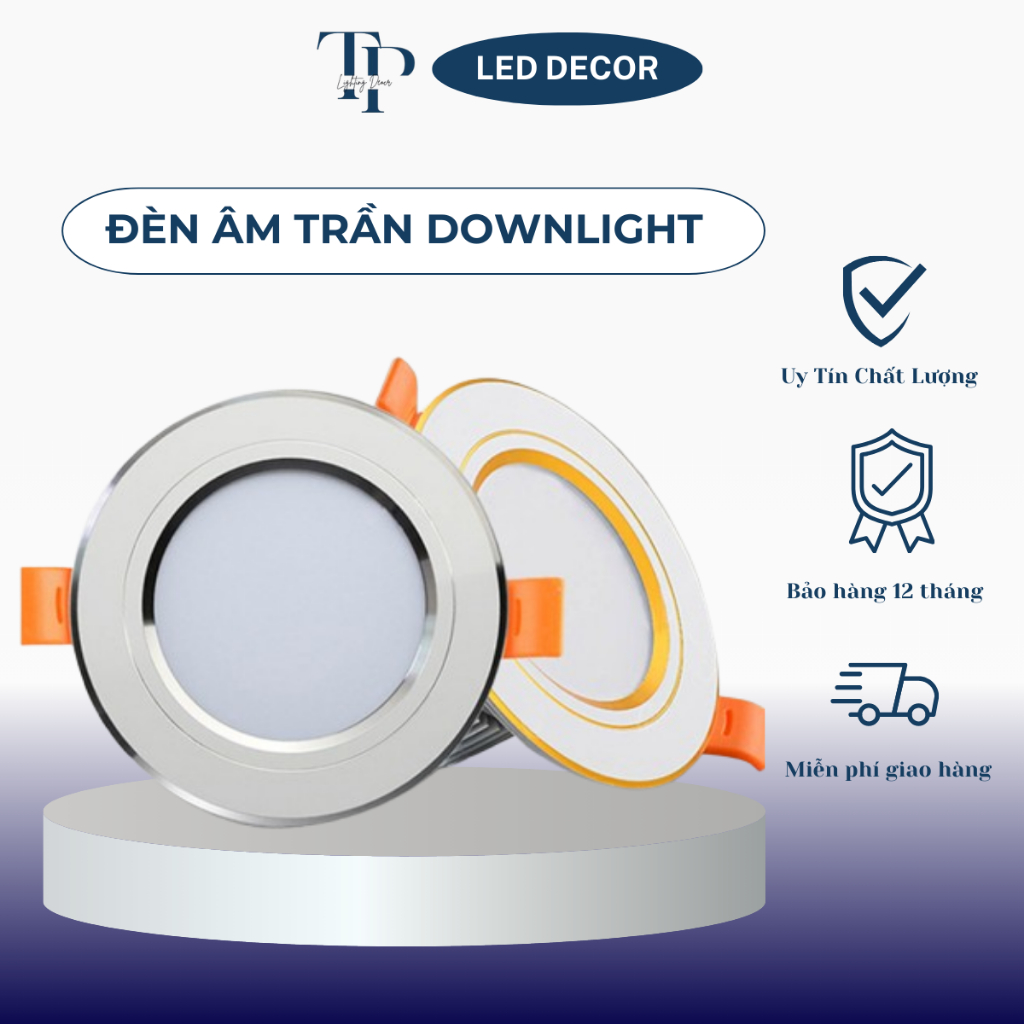 Đèn Led Âm Trần 9W Nguồn Liền 3 Màu Ánh Sáng Chống Chói Tiết Kiệm Điện Đế Đúc Tản Nhiệt Ốp Trần Thạch Cao TPLED