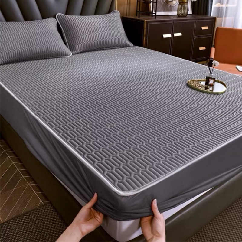 Ảnh Chiếu điều hoà boc chun vải tencel bodecor mát mẻ, kháng khuẩn, không mùi hôi cao su tặng kèm 2 vỏ gối đầu 1