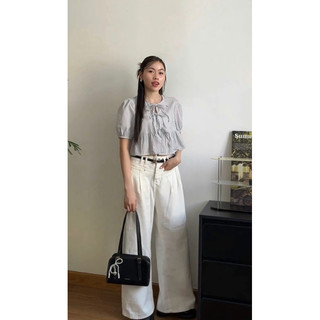 [A0.164] Áo Babydoll Kẻ Dáng Ngắn Croptop Tay Bồng Thắt Nơ Kèm Áo Quây 3 Màu