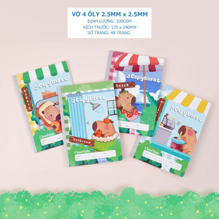 Vở Ô Ly Capybara 48/ 80 Trang, Vở 4 Ô Li Giấy 100gsm Chống Lóa Cho Bé Tập Viết Luyện Chữ NC1-48-007/008