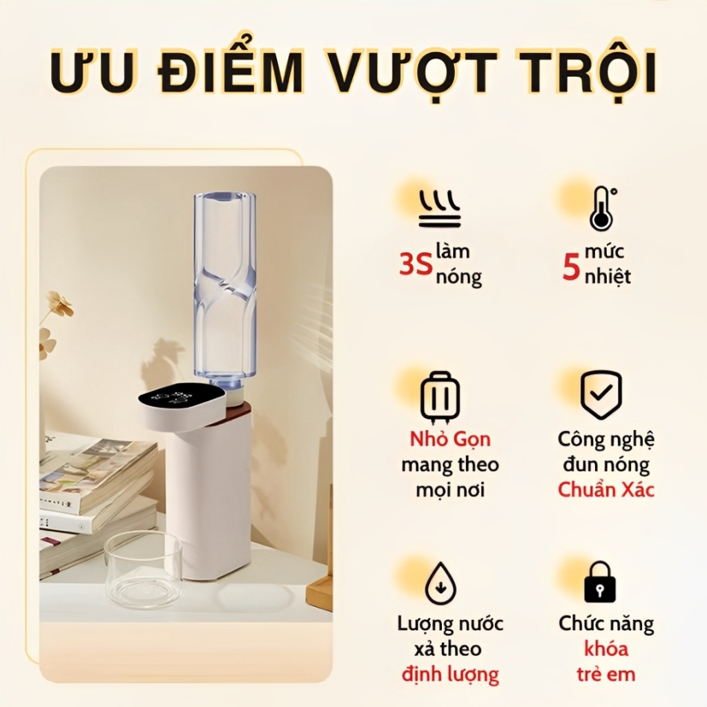 Máy làm nóng nước nóng tức thời để bàn gia đình di động 3 giây, máy bơm nước nóng du lịch mini, máy làm nóng 3s