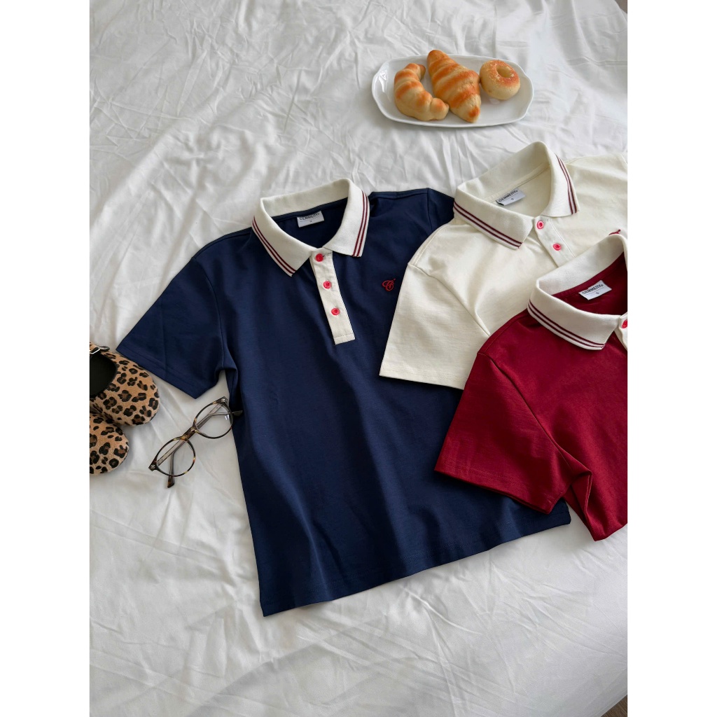 Áo Baby Polo CEMMERY Local Brand Puffy Áo Polo Nữ Tay Ngắn Cotton 2 Chiều Logo Thêu Nổi Khối 3 Màu