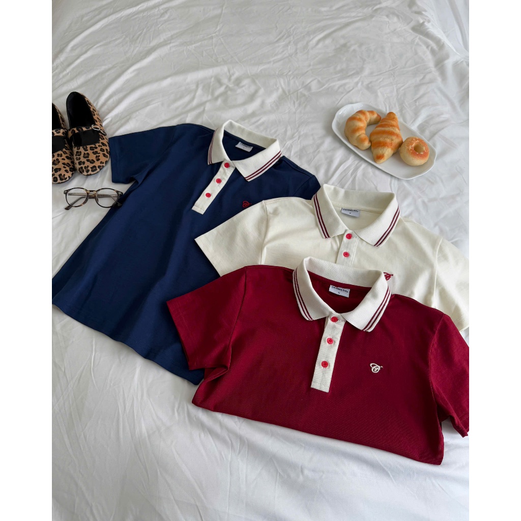 Áo Baby Polo CEMMERY Local Brand Puffy Áo Polo Nữ Tay Ngắn Cotton 2 Chiều Logo Thêu Nổi Khối 3 Màu