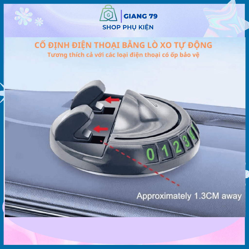 Giá Kẹp Điện Thoại Kèm Bảng Số Điện Thoại Trên ô tô, Xoay 360 độ, Đế Chống Trượt