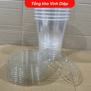 50 cốc nhựa PP 500ml, cốc 1 lần chịu nhiệt, cốc chè,trà sữa,sinh tố , cháo có nắp bằng