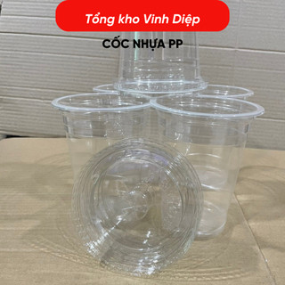 50 cốc nhựa PP 500ml, cốc 1 lần chịu nhiệt, cốc chè,trà sữa,sinh tố , cháo có nắp bằng
