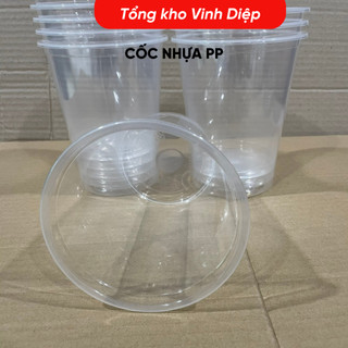 50 cốc nhựa PP 500ml, cốc 1 lần chịu nhiệt, cốc chè,trà sữa,sinh tố , cháo có nắp bằng