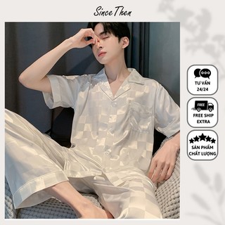 Đồ ngủ nam lụa tay ngắn quần dài mặc hè, pyjama nam ngắn tay mặc nhà mùa hè mát mẻ (Hàng có sẵn) - Sincethen
