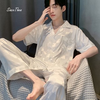 Đồ ngủ nam lụa tay ngắn quần dài mặc hè, pyjama nam ngắn tay mặc nhà mùa hè mát mẻ (Hàng có sẵn) - Sincethen