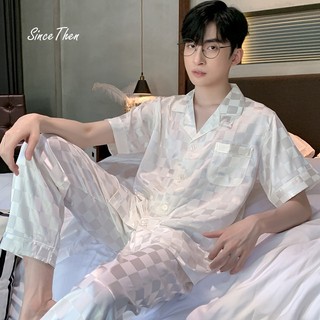 Đồ ngủ nam lụa tay ngắn quần dài mặc hè, pyjama nam ngắn tay mặc nhà mùa hè mát mẻ (Hàng có sẵn) - Sincethen