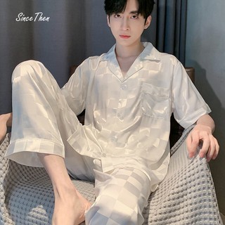 Đồ ngủ nam lụa tay ngắn quần dài mặc hè, pyjama nam ngắn tay mặc nhà mùa hè mát mẻ (Hàng có sẵn) - Sincethen