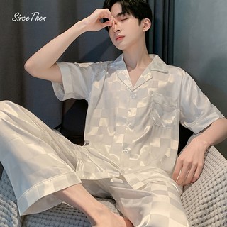 Đồ ngủ nam lụa tay ngắn quần dài mặc hè, pyjama nam ngắn tay mặc nhà mùa hè mát mẻ (Hàng có sẵn) - Sincethen