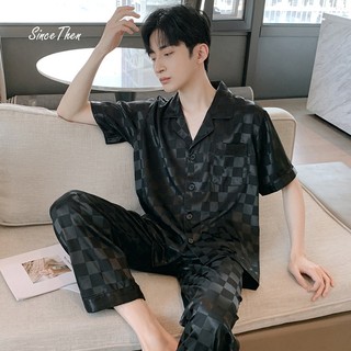 Đồ ngủ nam lụa tay ngắn quần dài mặc hè, pyjama nam ngắn tay mặc nhà mùa hè mát mẻ (Hàng có sẵn) - Sincethen