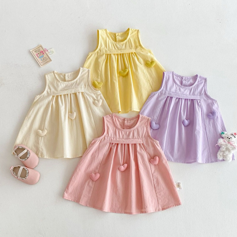 (Order) Váy sát nách hoạ tiết hình tim nổi, váy xoè phong cách Hàn Quốc dành cho bé gái