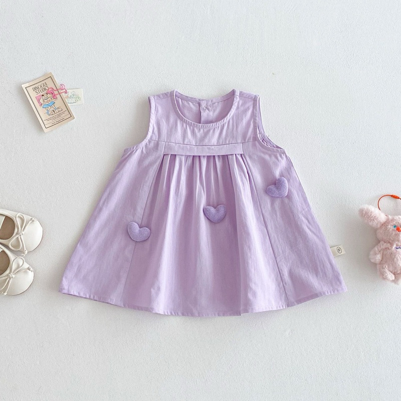 (Order) Váy sát nách hoạ tiết hình tim nổi, váy xoè phong cách Hàn Quốc dành cho bé gái