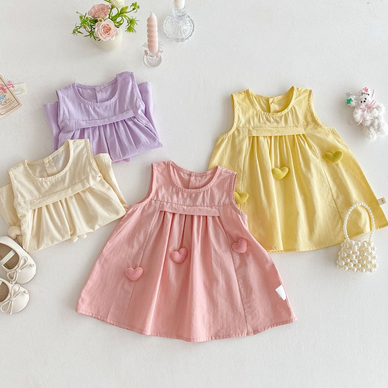 (Order) Váy sát nách hoạ tiết hình tim nổi, váy xoè phong cách Hàn Quốc dành cho bé gái