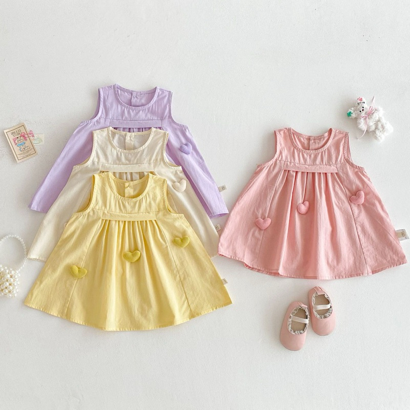(Order) Váy sát nách hoạ tiết hình tim nổi, váy xoè phong cách Hàn Quốc dành cho bé gái