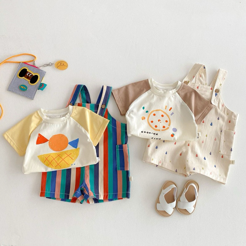 (Order) Yếm đùi có dây đeo điều chỉnh hoạ tiết kẻ sọc, chấm giọt nước ngộ nghĩnh dành cho bé trai - bé gái