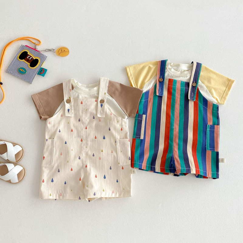 (Order) Yếm đùi có dây đeo điều chỉnh hoạ tiết kẻ sọc, chấm giọt nước ngộ nghĩnh dành cho bé trai - bé gái