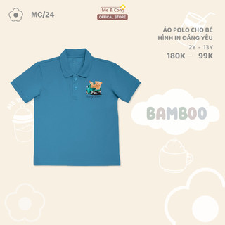 Áo POLO thương hiệu nhà Me & Con+ cho bé in hình gấu đáng yêu, vải mát mẻ size từ 2 tuổi đén 13 tuổi