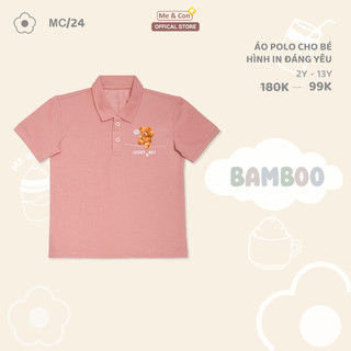 Áo POLO thương hiệu nhà Me & Con+ cho bé in hình gấu đáng yêu, vải mát mẻ size từ 2 tuổi đén 13 tuổi
