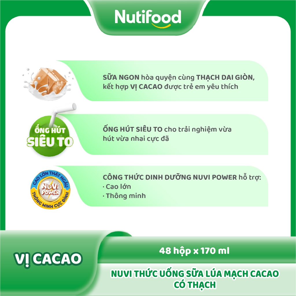 Ảnh Thùng Sữa Lúa Mạch Cacao Có Thạch NuVi 170ml (48 Hộp x 170ml) 3