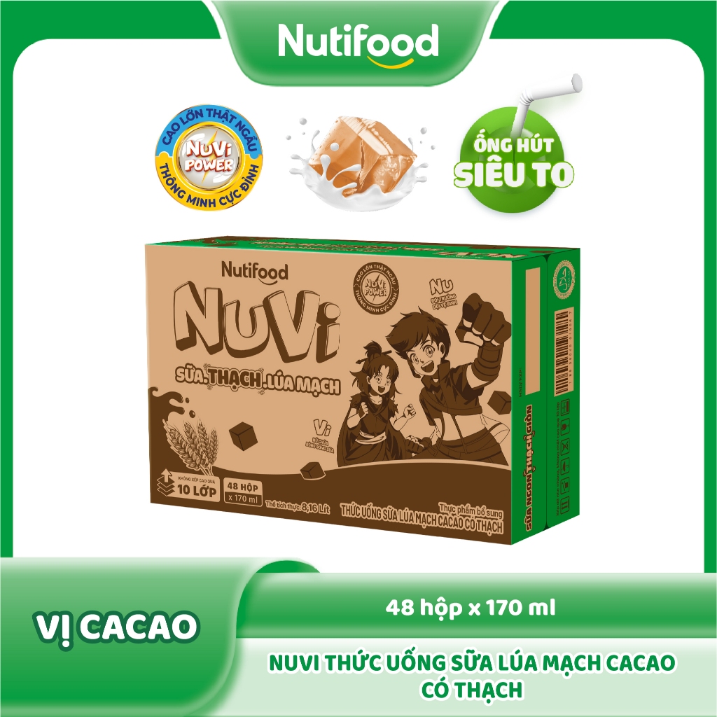 Ảnh Thùng Sữa Lúa Mạch Cacao Có Thạch NuVi 170ml (48 Hộp x 170ml) 2