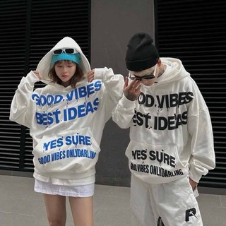 Áo khoác Hoodie Nữ Nam nỉ Hàn in chữ nổi GOOD VIBES form rộng dài tay có nón chống nắng 4 màu SSL