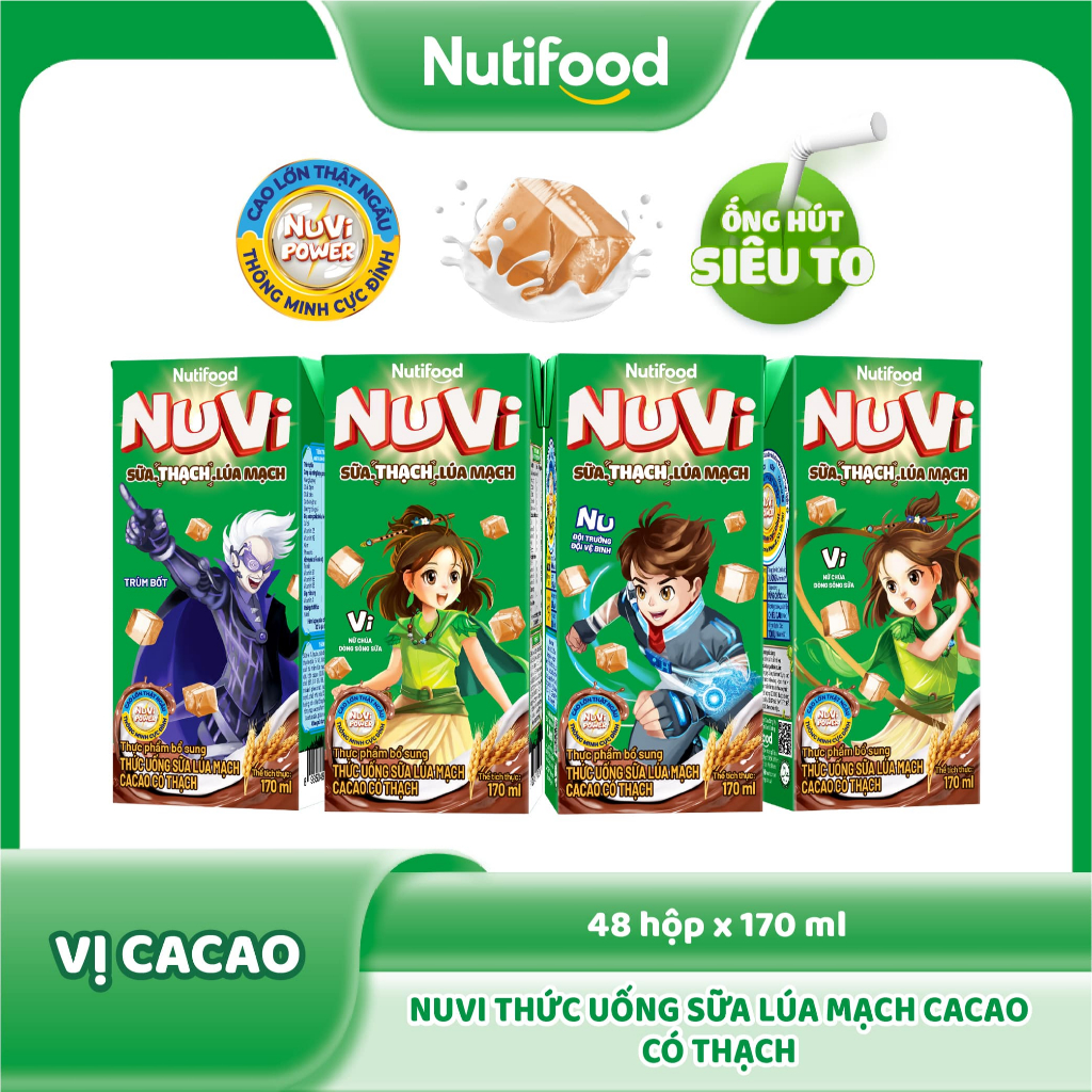 Ảnh Thùng Sữa Lúa Mạch Cacao Có Thạch NuVi 170ml (48 Hộp x 170ml) 1