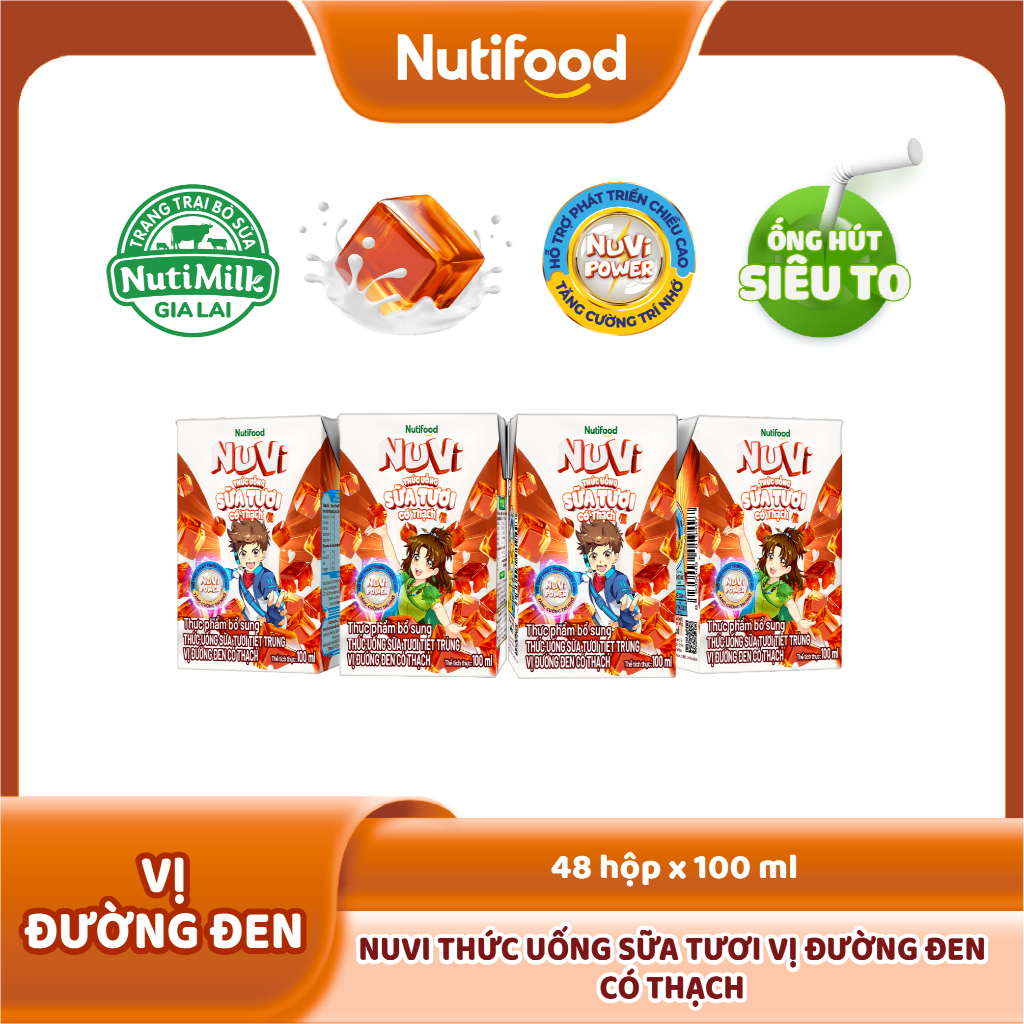 Ảnh NuVi Thức Uống Sữa Tươi Có Thạch Vị Đường Đen 100ml (Hộp 100ml x 48) 2
