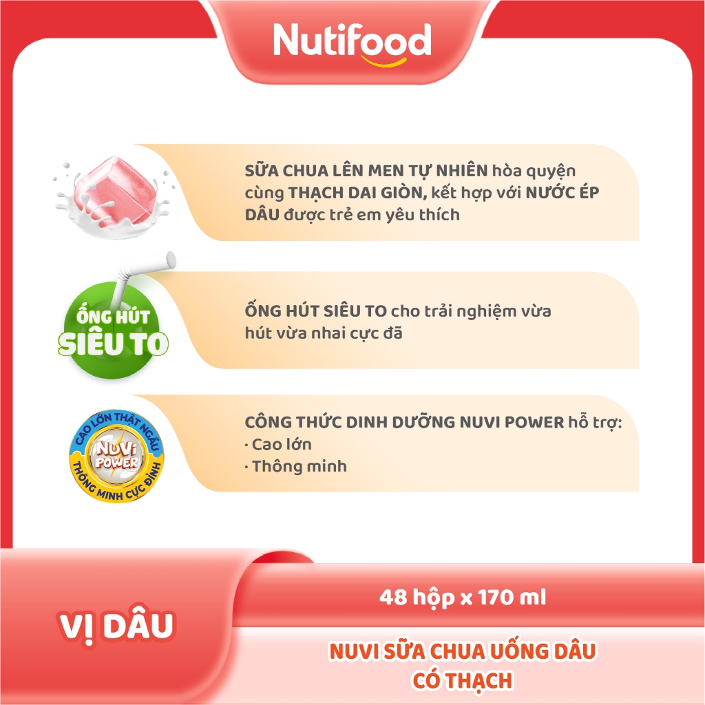 Thùng 48 Hộp Sữa Chua Uống Có Thạch NuVi Vị Dâu 170ml