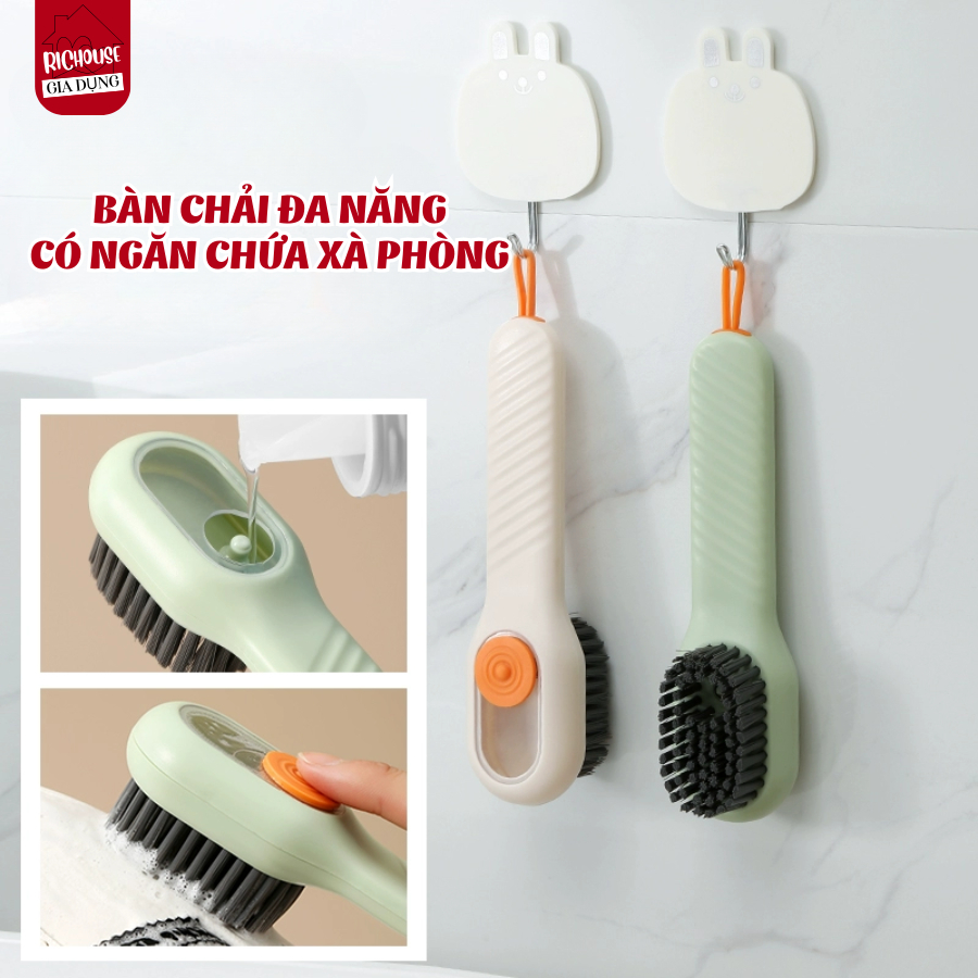 Bàn Chải Vệ Sinh Có ngăn chứa nước giặt,  Bàn chải cọ rửa đa năng 3 trong 1 có hộc chứa xà phòng