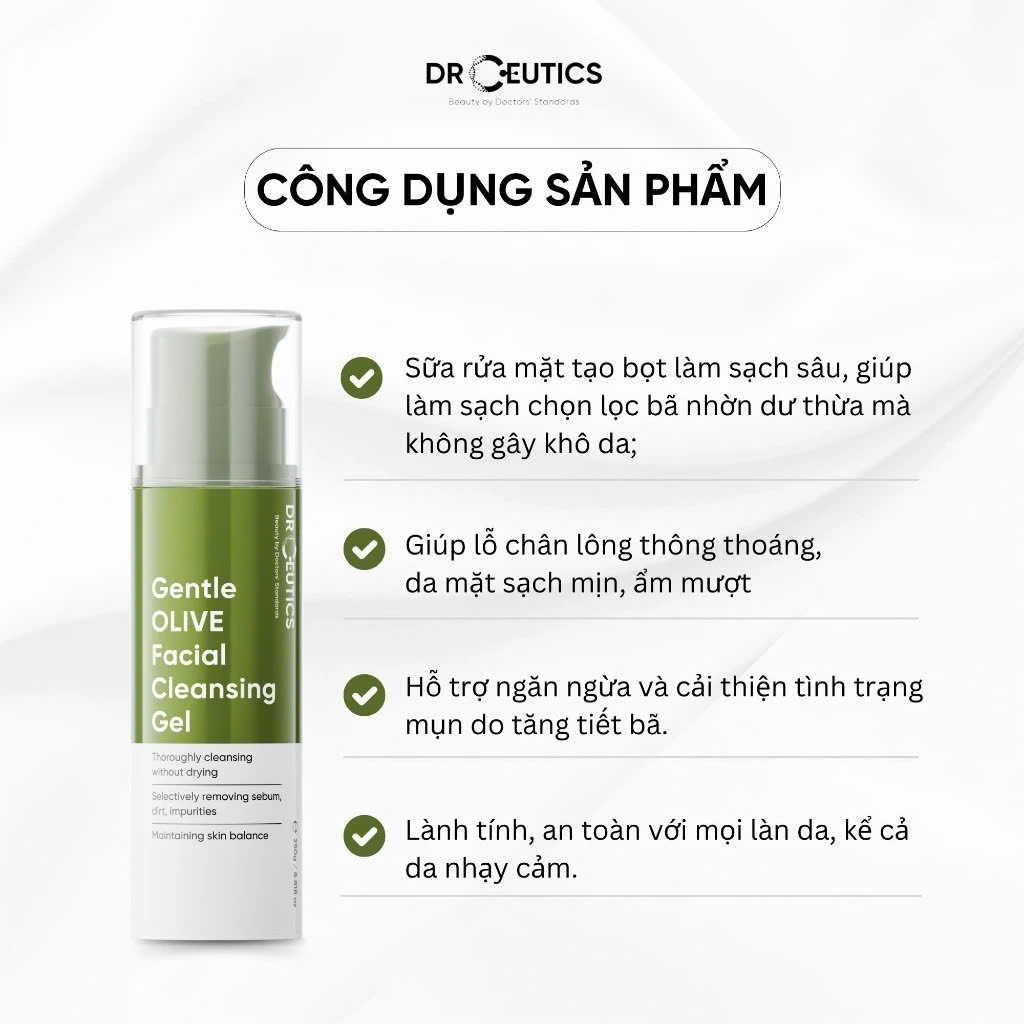 Gel Rửa Mặt Tạo Bọt DrCeutics Gentle OLIVE Facial Cleansing - Dành Cho Mọi Loại Da